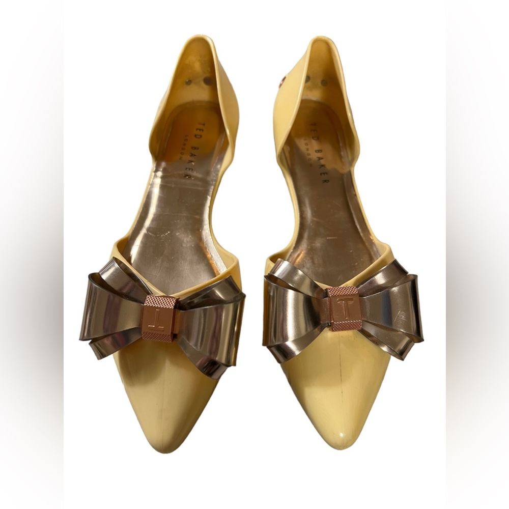 Ted Baker Pointed Toe Lela Bow Detail Jelly Flat Shoes Yellow Size EU39 US9